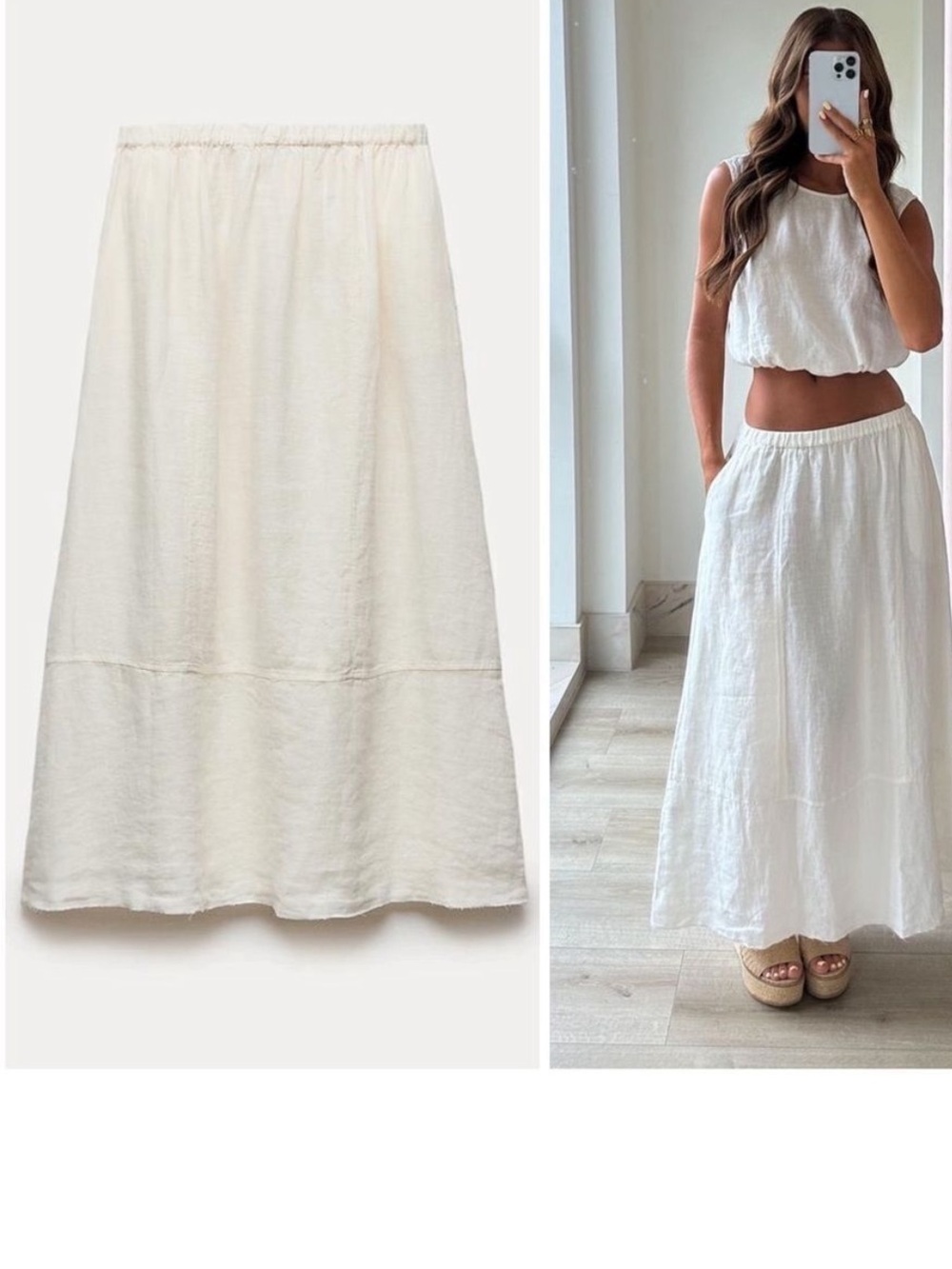 ZARA 100% LINEN MIDI SKIRT ZW COLLECTION